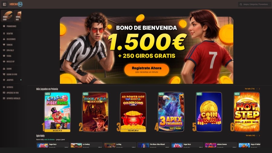 Lobby de Neon54 con la oferta de bienvenida y las primeras filas de juegos